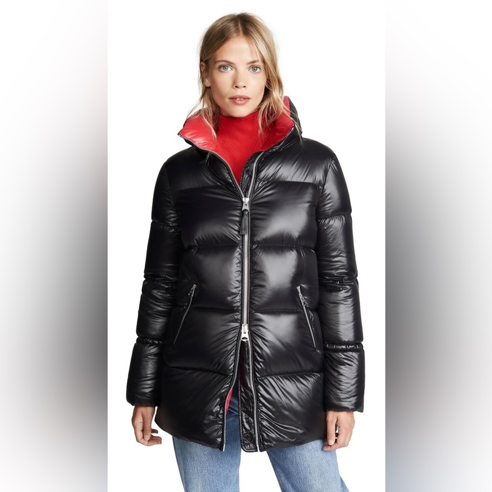 Mackage Black Aiko Contrast Lustrous Down Coat Black